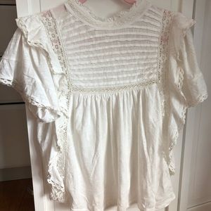 Le Femme Ivory Ruffled Short Sleeve Tee
